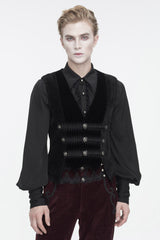 Black Velvet Irregular Splice Corduroy Men's Gothic Waistcoat - Black - 1