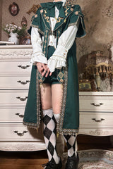 Green [Theocratic Messenger] Embroidery Classic Military Gorgeous Handsome Ouji Lolita Coat Blouse Shorts Set - Product - 11