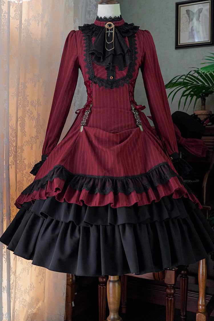 Point Manor Solid Color Stand Collar Long Sleeves Multi-layer Ruffle Gothic Lolita Dress 5 Colors - Product - 25