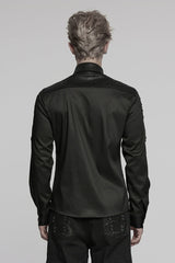 Black Lapel Collar Long Sleeves Stitching Mesh Men's Punk Blouse - Product - 3