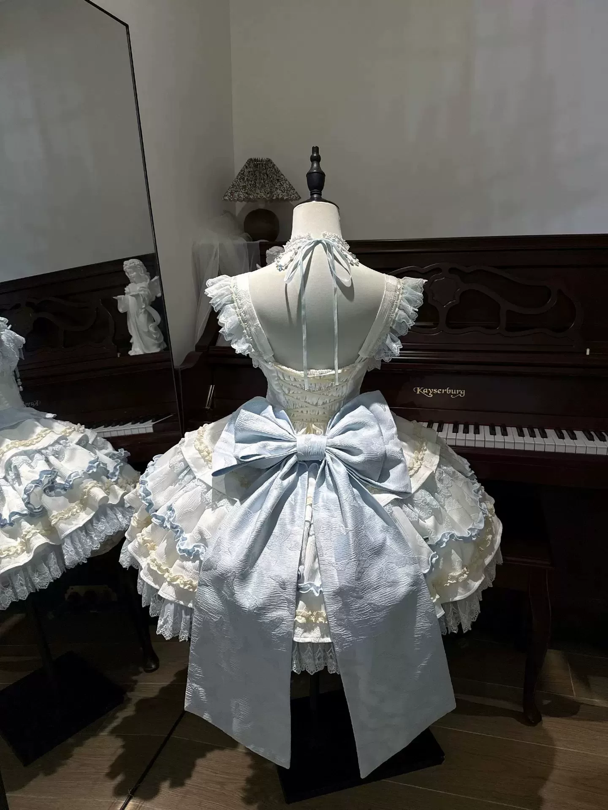 Light Blue and Pink Ruffled Sweet Lolita Dress with Floral Bow Accent - view 3