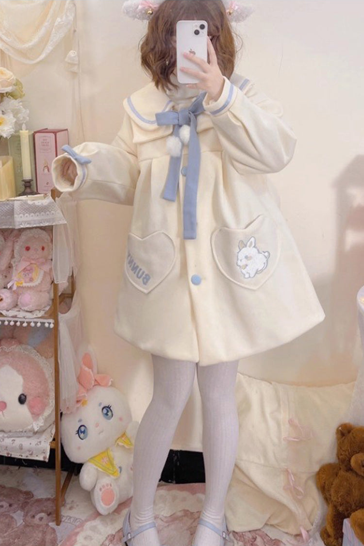 Beige Doll Collar Long Sleeves Bowknot Sweet Lolita Coat - Product - 7