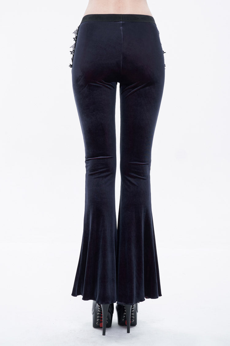 Black/Red Velvet Low-Rise Ribbon Cutout Flare Women's Gothic Pants - Product - 5