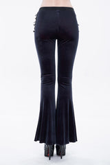 Black/Red Velvet Low-Rise Ribbon Cutout Flare Women's Gothic Pants - Product - 5