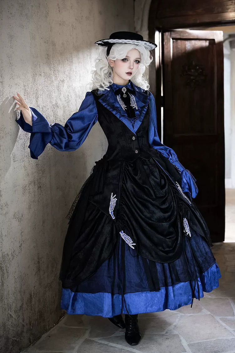 Black/Blue [Moonlit Return] Printed Boned Gothic Elegant Lolita Skirt - Black/Blue(Skirt-Only) - 1