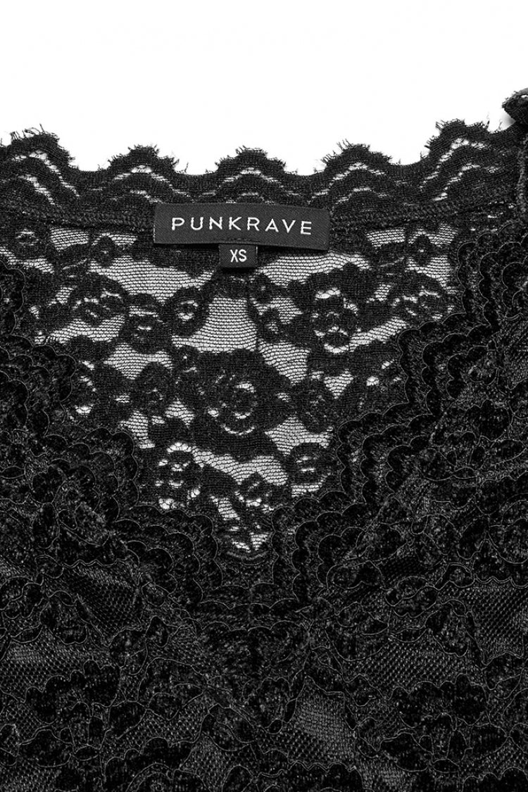 Black V Collar Long Sleeves Lace Sheer Women's Gothic Blouse - Product - 5