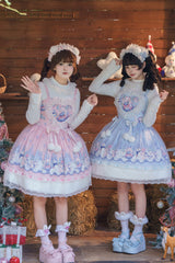Pink [Snowball Wonderland] Print Merry Christmas Ruffle Bowknot Lace Sweet Lolita Jsk Dress - Product - 4