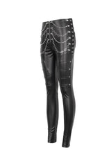 Black Chain Stud Skintight Leather Womens Punk Pants - Product - 8