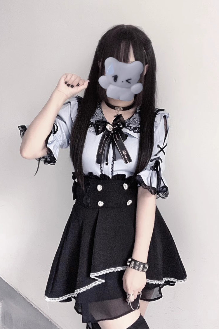 Jirai Kei Bowknot Lace Slim Sweet Lolita Blouse 3 Colors - Product - 8