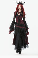 Black/Red Rose Irregular Multi-Layered Lace Ruffled Women's Gothic Slip Dress Wedding Dress - Product - 11
