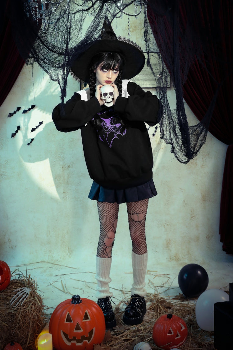 Black/White Point Peter Pan Collar Collar Long Sleeves Women's Gothic Vintage College Sweatshirt - Product - 20