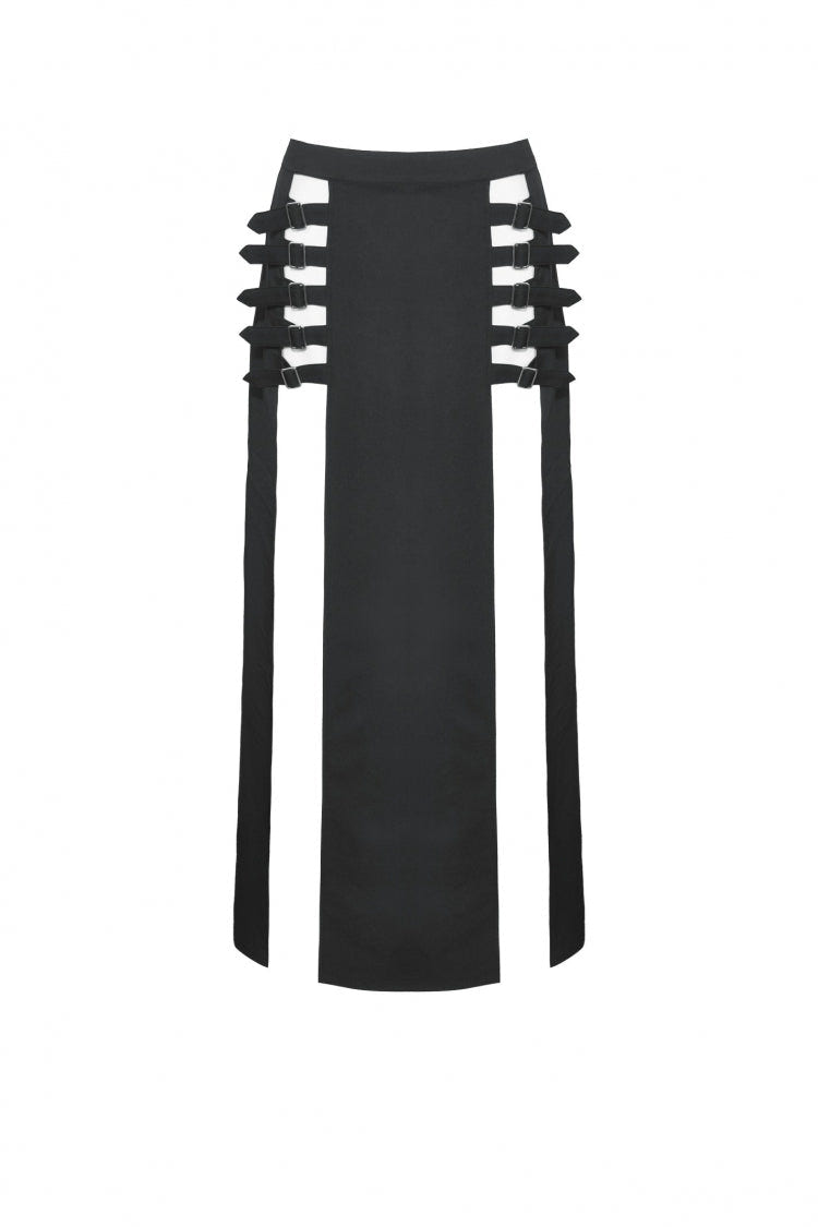 Black Buckled Zippered Women's Punk Side Slit Long Skirt - Product - 3