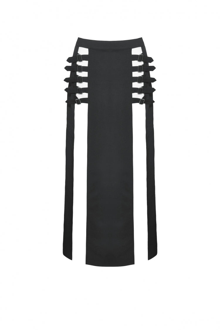 Black Buckled Zippered Women's Punk Side Slit Long Skirt - Product - 3