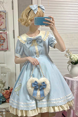 Little Sea Whale Navy Sailor Short Sleeves Sweet Lolita OP Dress 3 Colors - Product - 10