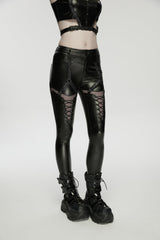 Black Cut-Out Spliced Eyelet Mesh Women's Punk Leggings - Product - 5