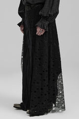 Black Stitching Irregular Mesh Ripped Men's Gothic Long Skirt - Product - 2