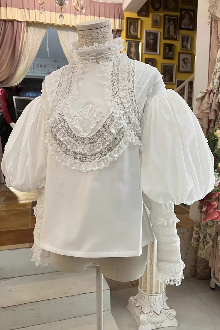Classic Long Puff Sleeves Ruffle Embroidery Lace Gothic Lolita Victorian Blouse 2 Colors - Black - 1