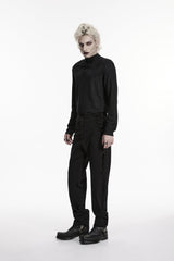Black Spliced Lace-Up Slim Buckled Men's Gothic Pants - Product - 4