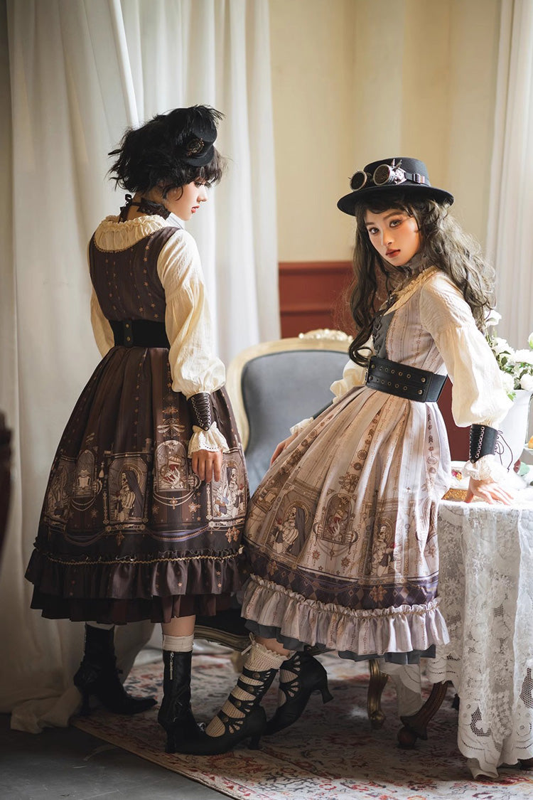 Demon Hunting Notes Long Lantern Sleeves Print Ruffle Sweet Elegant Lolita Dress 2 Colors - Product - 8