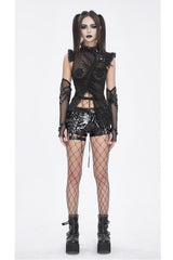 Black Sleeveless Ruffle Lace-Up Sheer Women's Gothic Blouse - Product - 2