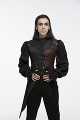 Black V Collar Sleeveless Embroidery Lace Asymmetric Men's Gothic Vest - Product - 2