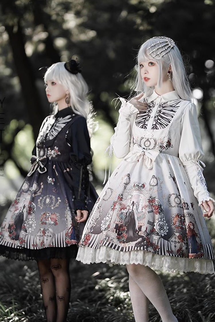 Dark Fairy Tale Print Ruffle Bowknot Gothic Lolita Jsk Dress 2 Colors - Product - 7