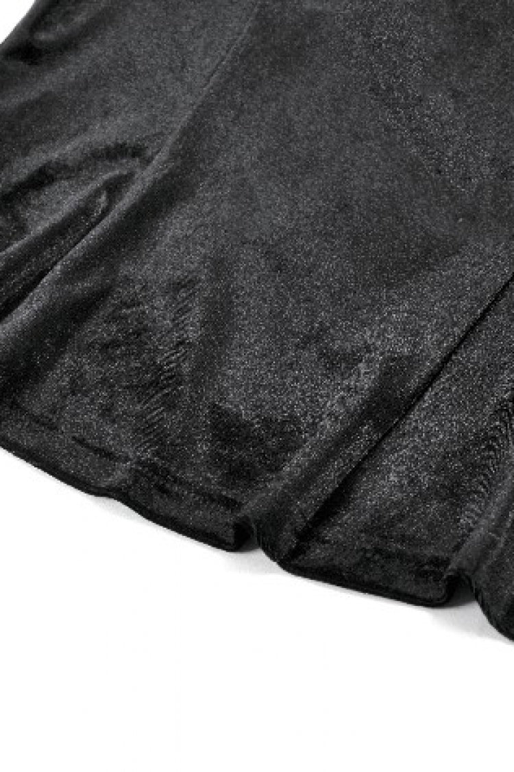 Black Multi-Layered Long Flare Sleeves Embroidered Sheer Mesh Splice Velvet Women's Gothic Top - Product - 16