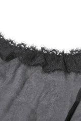 Black Deep V Collar Short Puff Sleeves Multi-Layered Ruffled Lace Sheer Women's Gothic Blouse - Product - 14