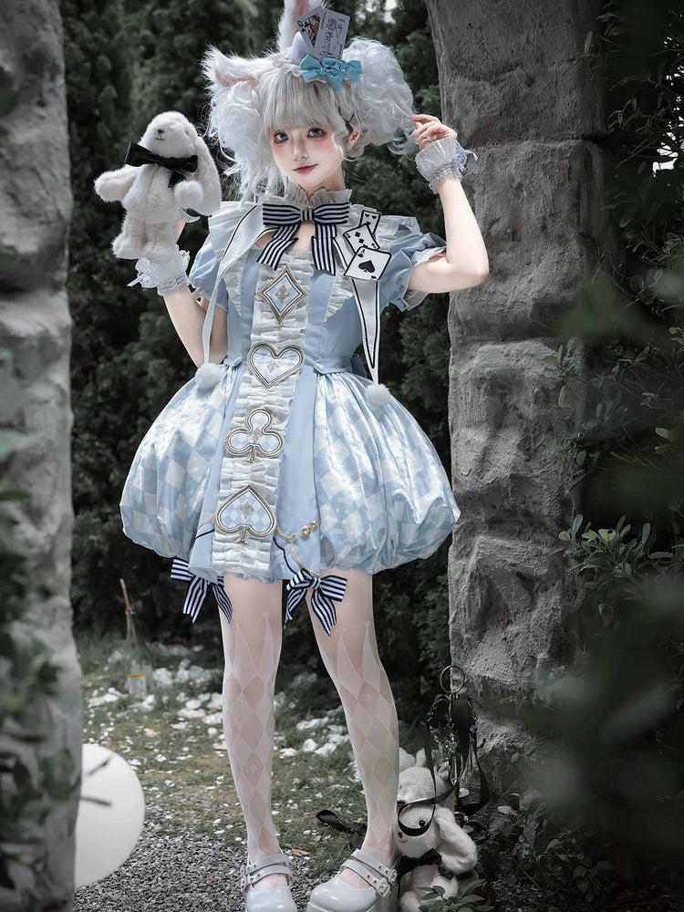 Alice blue playing card Lolita dress fabric detail