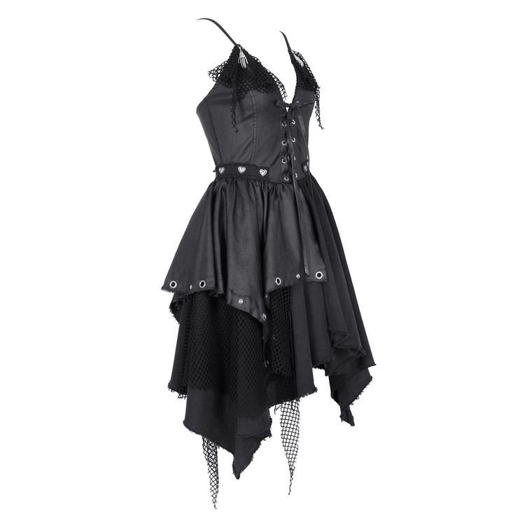 Allure Goth Layered Asymmetric Dress with Lace Detail - image 5