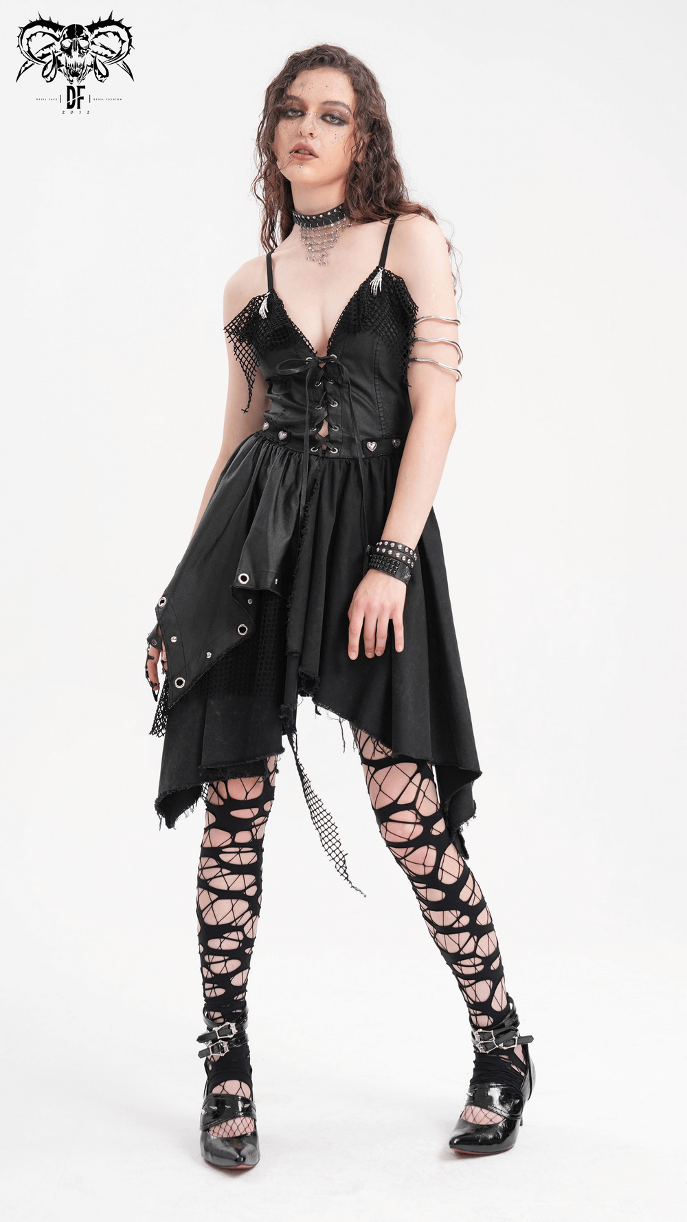 Allure Goth Layered Asymmetric Dress with Lace Detail - image 15