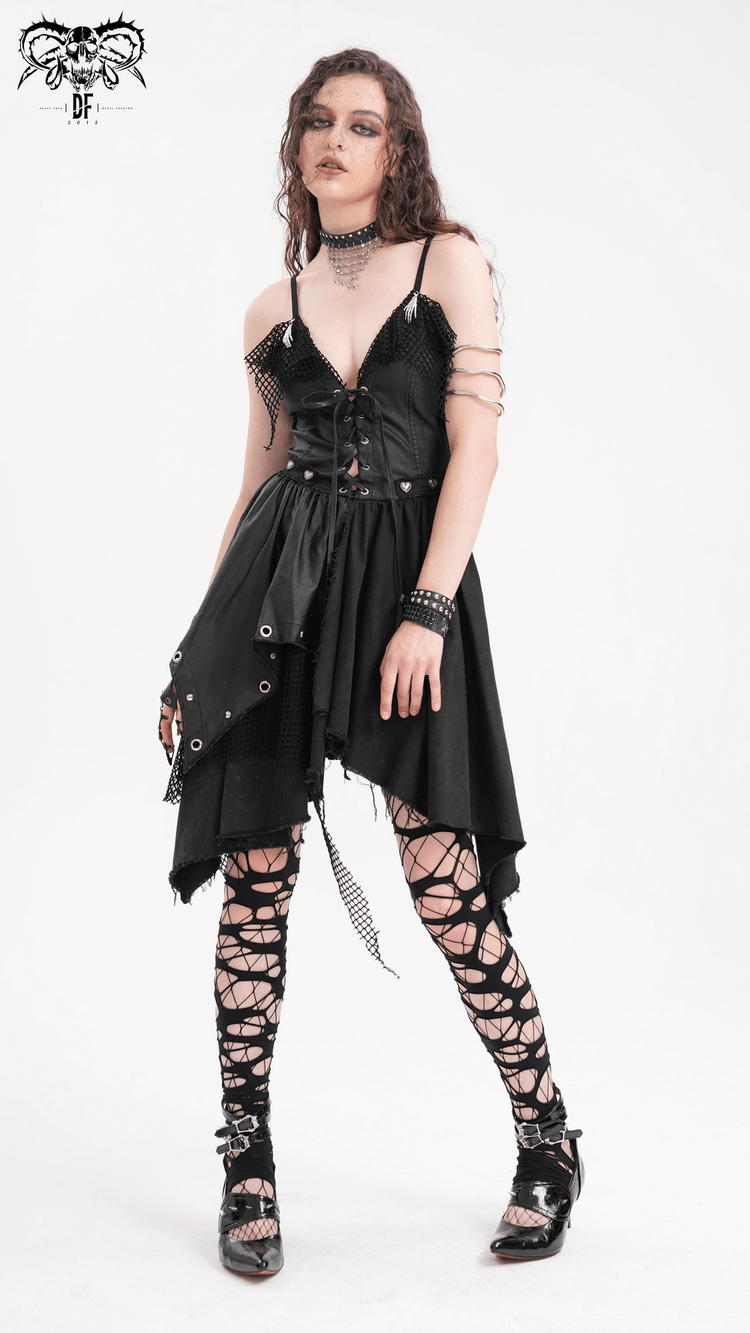 Allure Goth Layered Asymmetric Dress with Lace Detail - image 15