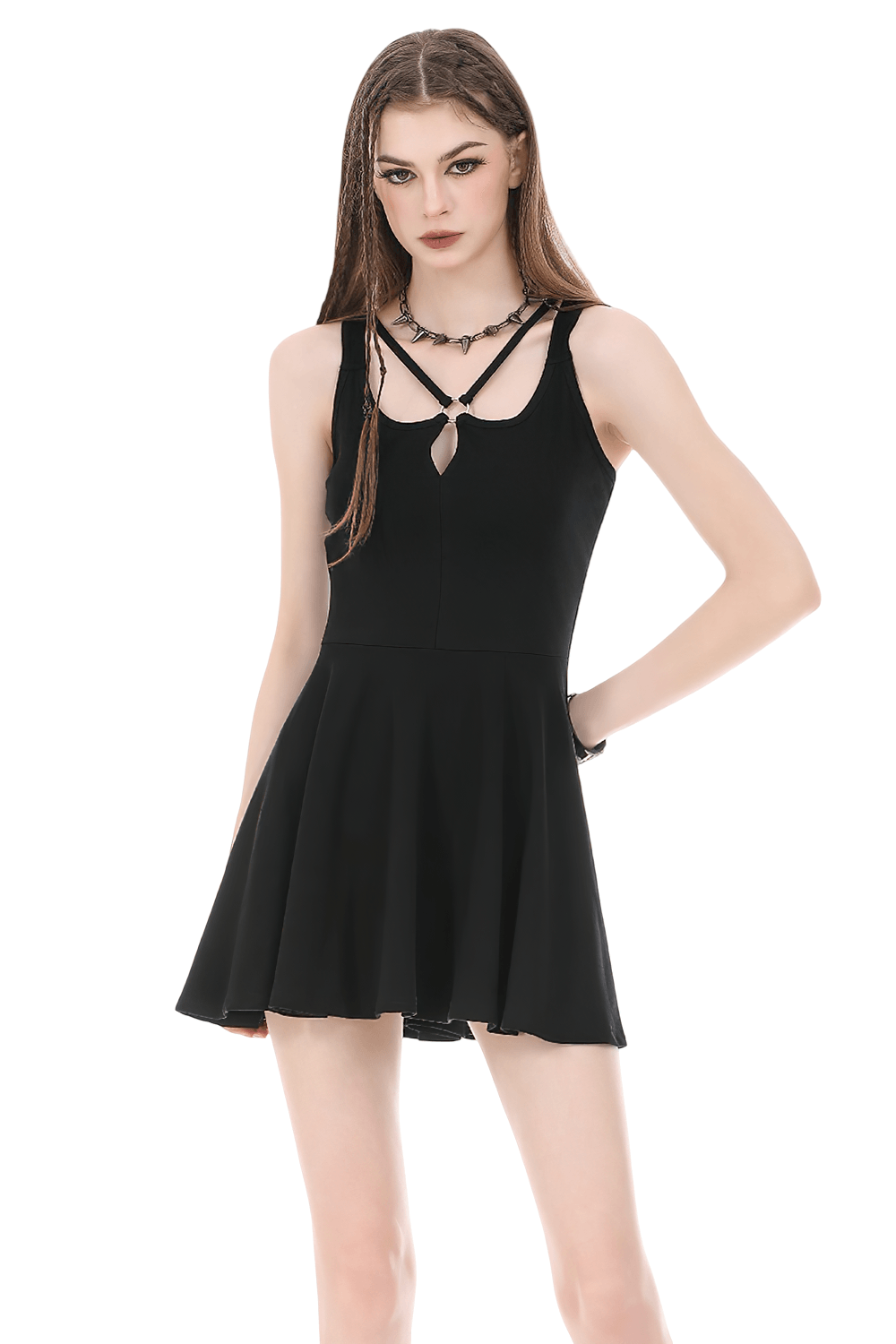 Alternative Halter Mini Dress with Cross Strap Neckline - image 1