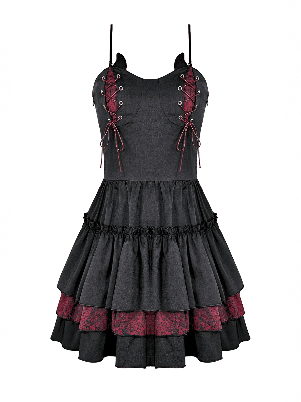 Alternative Lace-Up Ruffle Mini Dress with Bat Straps - image 4