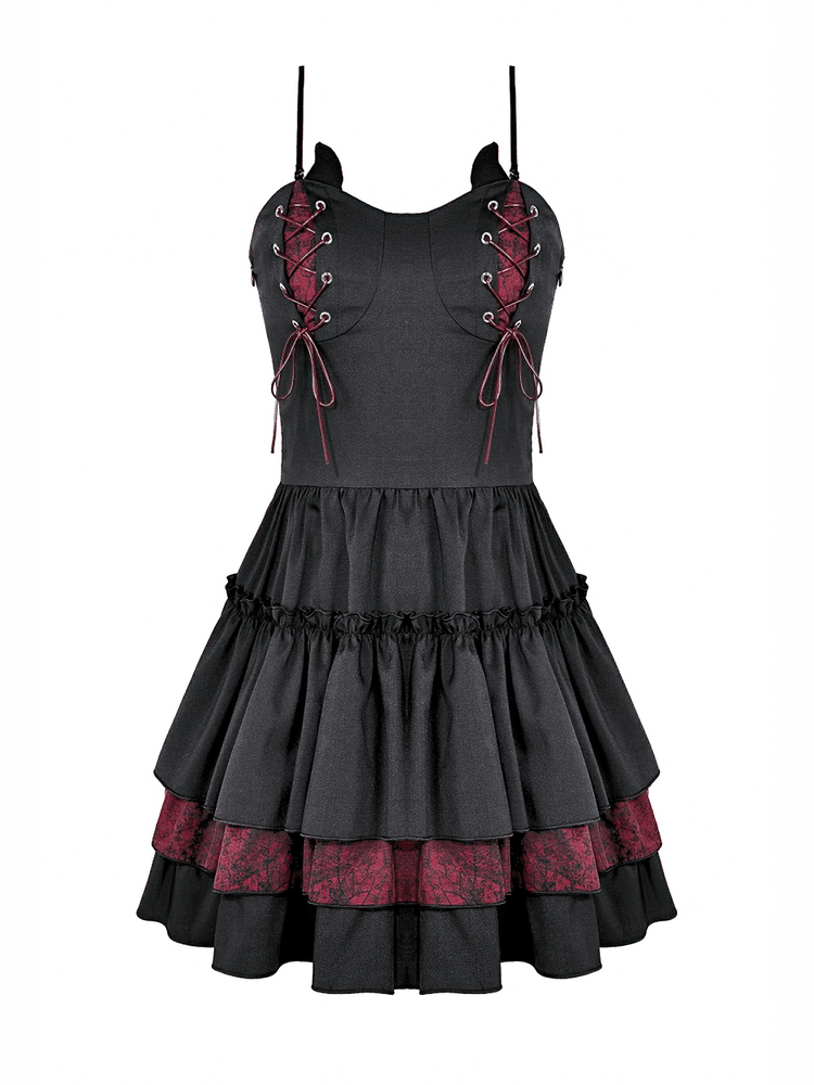 Alternative Lace-Up Ruffle Mini Dress with Bat Straps - image 4