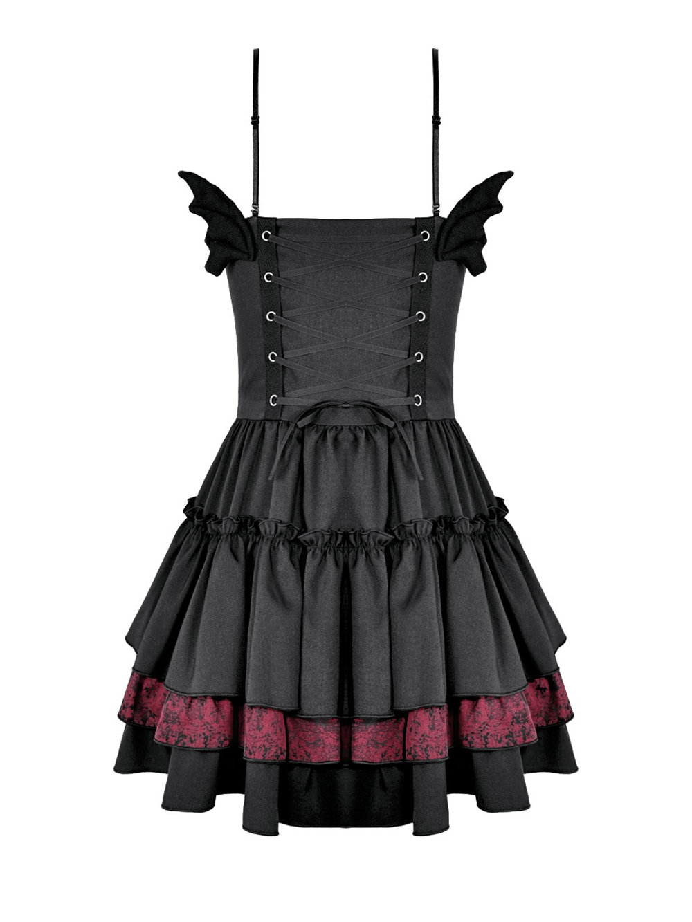 Alternative Lace-Up Ruffle Mini Dress with Bat Straps - image 5