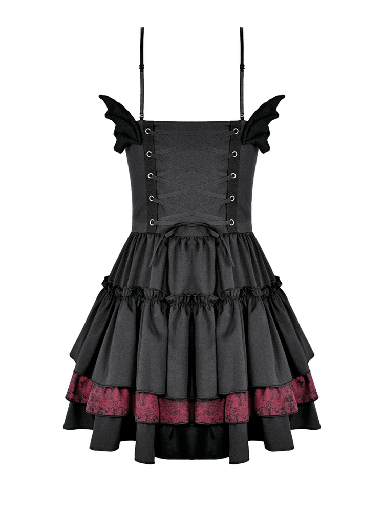 Alternative Lace-Up Ruffle Mini Dress with Bat Straps - image 5