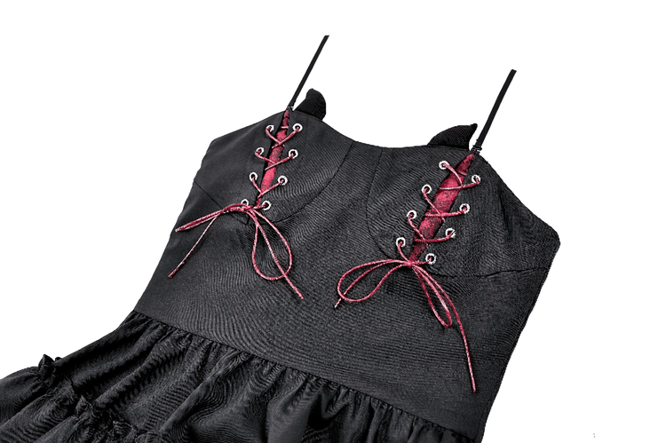 Alternative Lace-Up Ruffle Mini Dress with Bat Straps - image 6