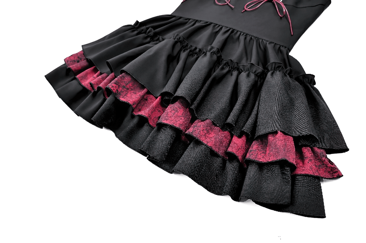 Alternative Lace-Up Ruffle Mini Dress with Bat Straps - image 8