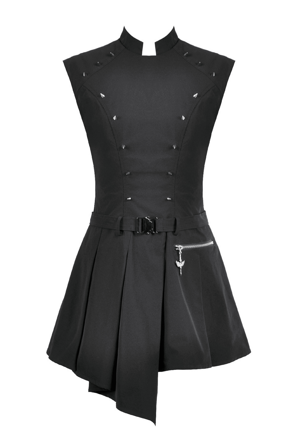 Asymmetric Gothic Studded Dress with Belt and Zipper - image 4
