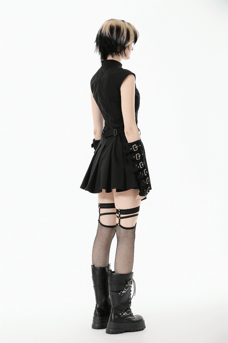 Asymmetric Gothic Studded Dress with Belt and Zipper - image 16