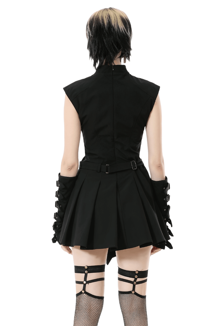 Asymmetric Gothic Studded Dress with Belt and Zipper - image 2