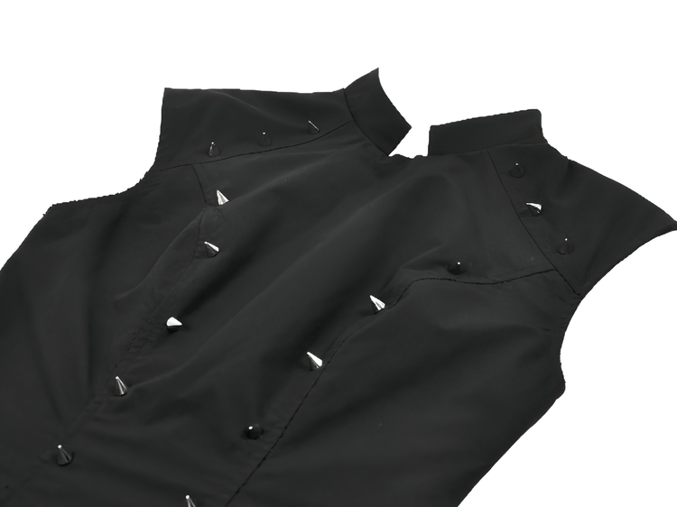 Asymmetric Gothic Studded Dress with Belt and Zipper - image 6