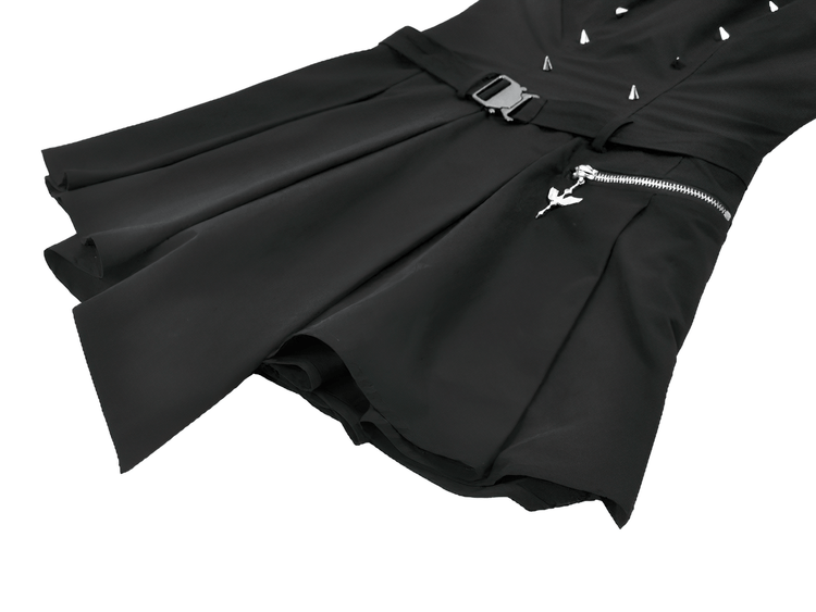 Asymmetric Gothic Studded Dress with Belt and Zipper - image 7