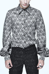 Silver Lantern Sleeves Jacquard Print Mens Gothic Blouse - Silver - 1