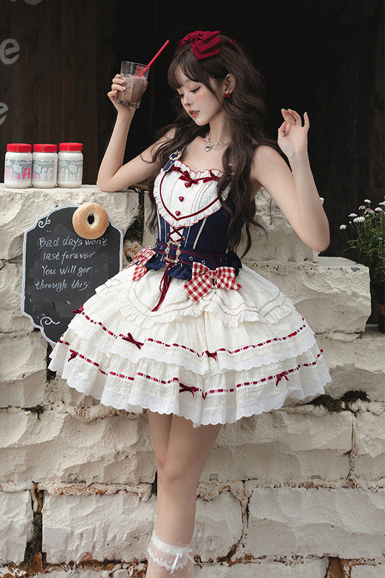 Red/White/Blue Fairy Tale Secret Land Multi-layer Ruffle Bowknot Princess Sweet Lolita Skirt Full Set - Product - 2