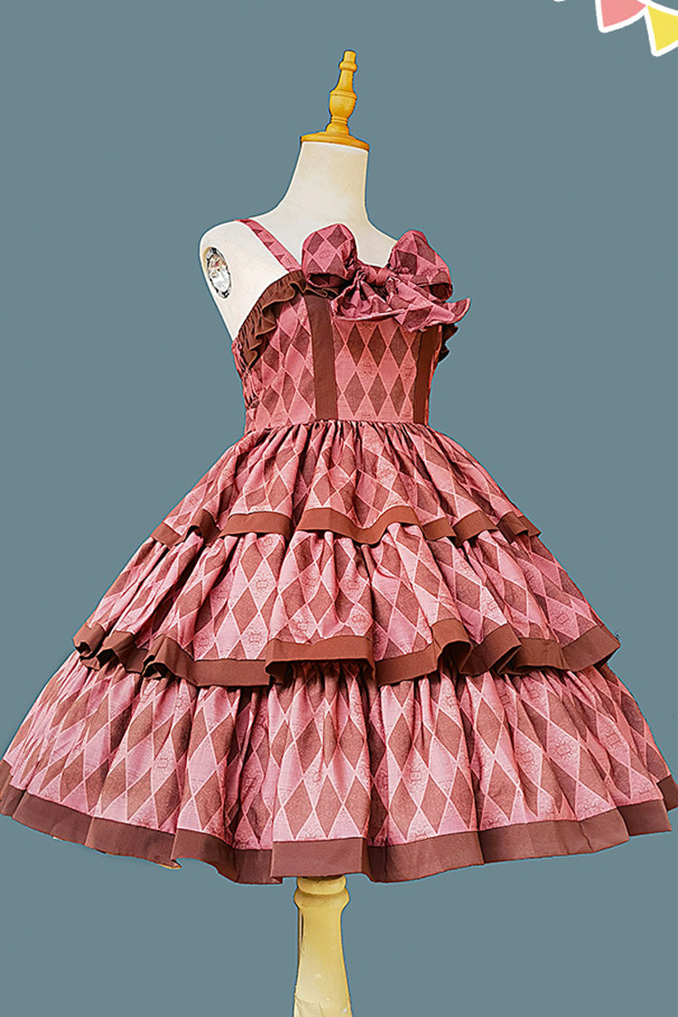 Stripe Print [Cloth Cat] Triple-Layered Ruffle Bowknot Sweet Lolita Dress 4 Colors - Brown - 3
