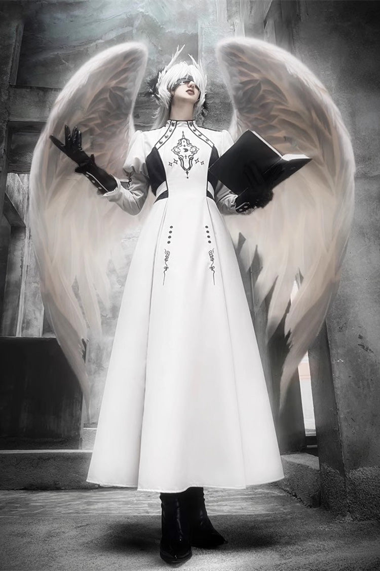 White Long Sleeves Moon Talisman Print Gothic Lolita Long Dress - White - 1