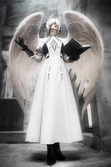 White Long Sleeves Moon Talisman Print Gothic Lolita Long Dress - White - 1