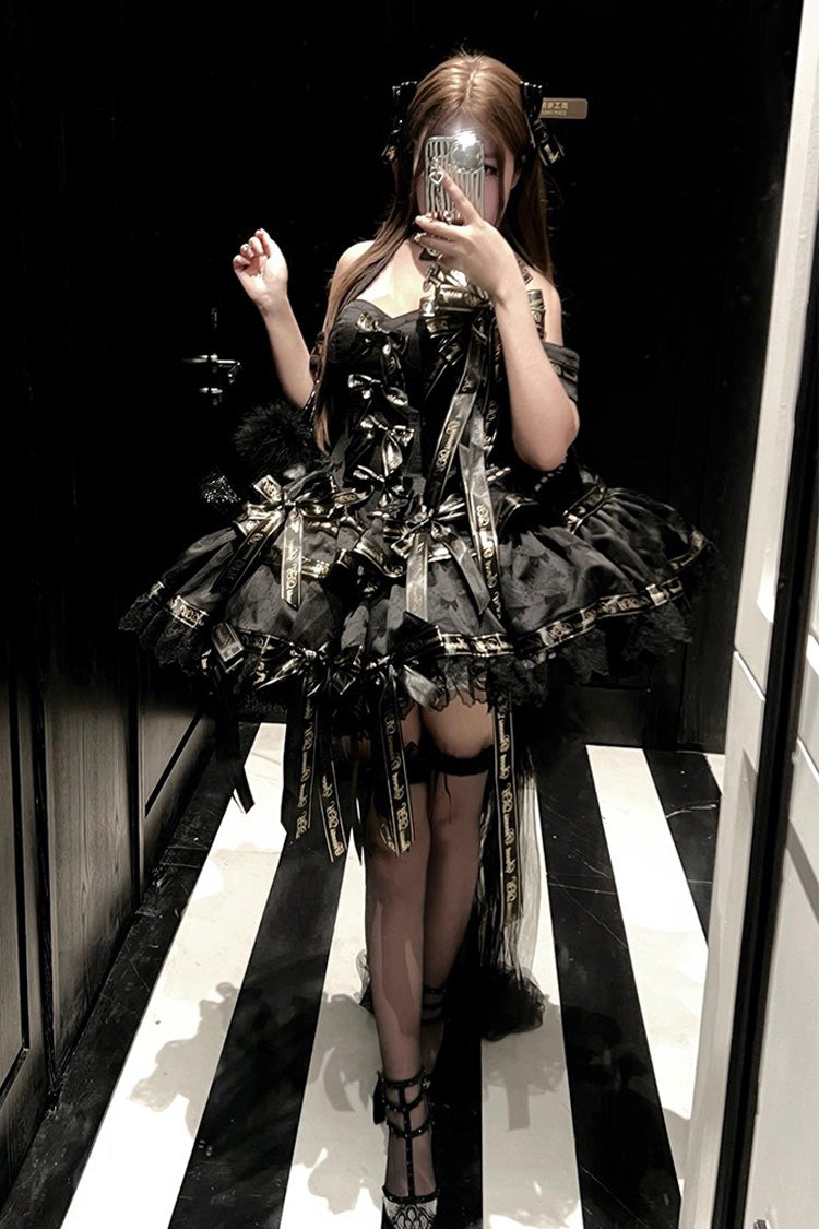Black [Young Lady] Halterneck Sleeveless Multi-Layered Ruffle Bowknot Elegant Princess Gothic Lolita Dress - Product - 4